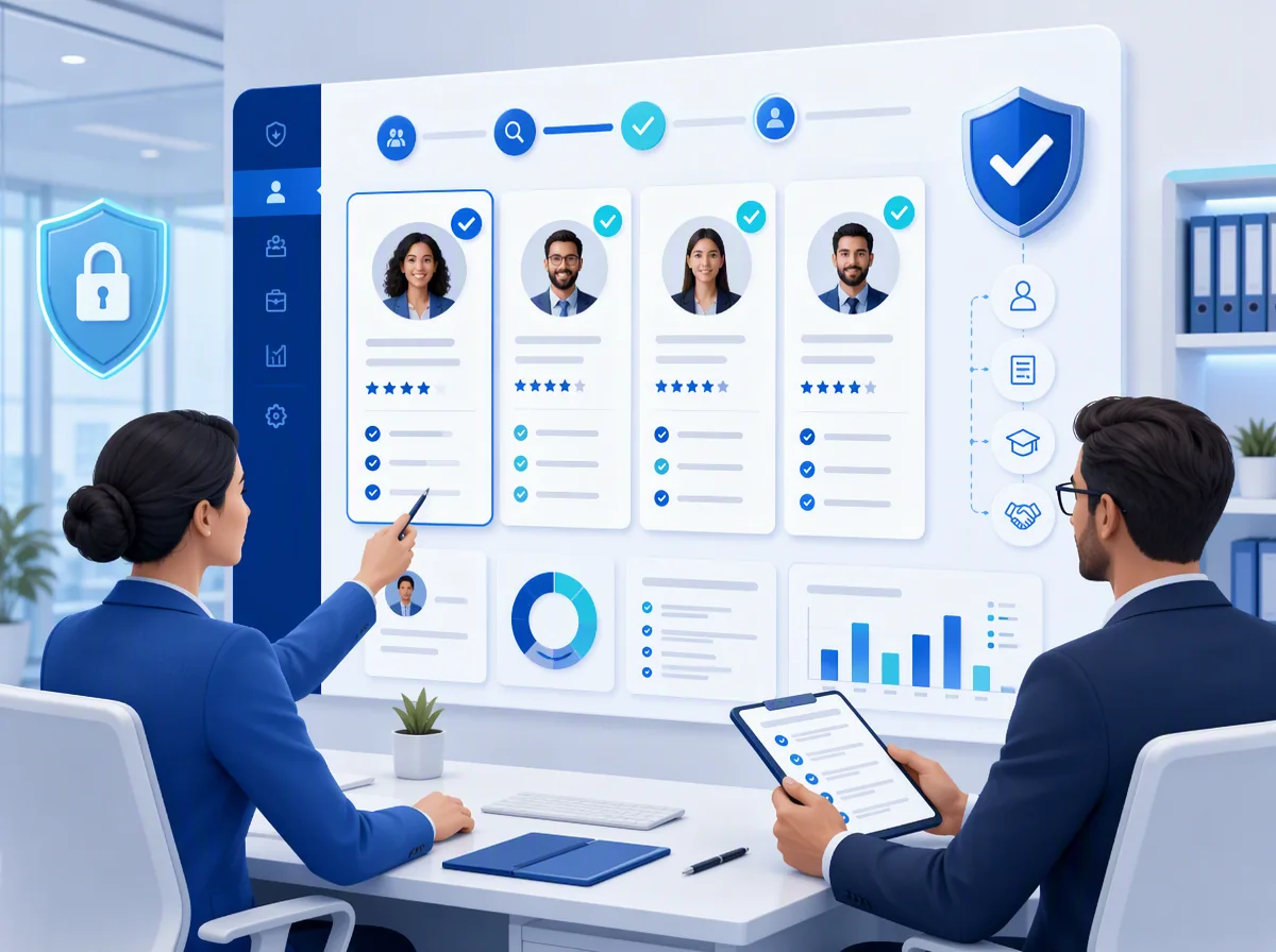 Recruiters validating candidate profiles in a secure talent pipeline